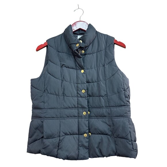 Crown & Ivy Petite Quilted Puffer Vest Black Gold Button Closure PL - Picture 1 of 7